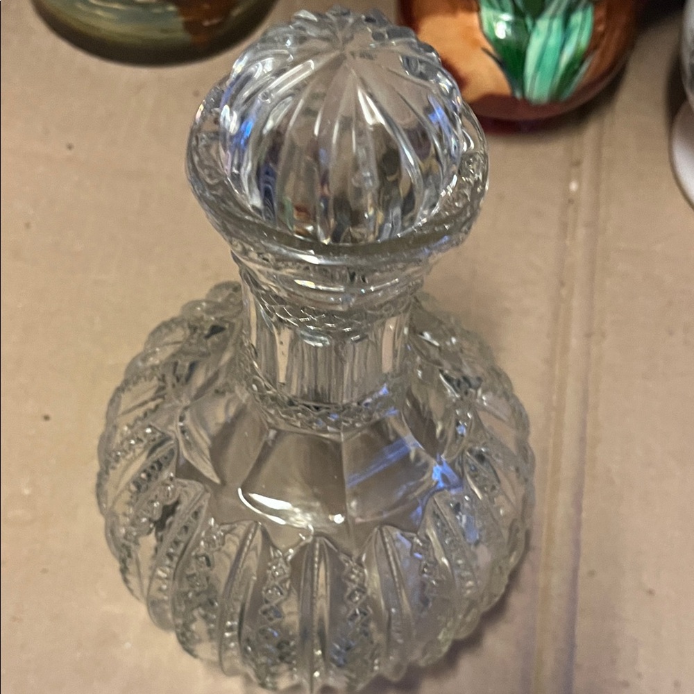 Elegant Clear Glass Decanter 9 3/4 inch Cut